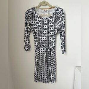 Boden Sylvia Navy & White Tie-Waist Printed Dress Size 8L